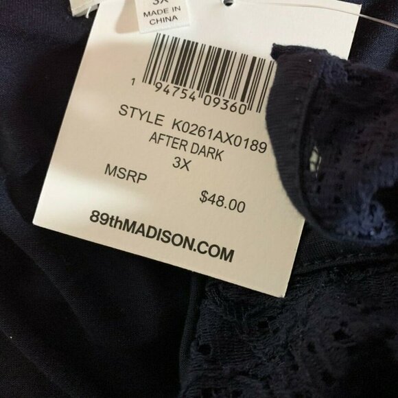 89th & Madison 3X Navy Lace Front Lined Top - Picture 5 of 5